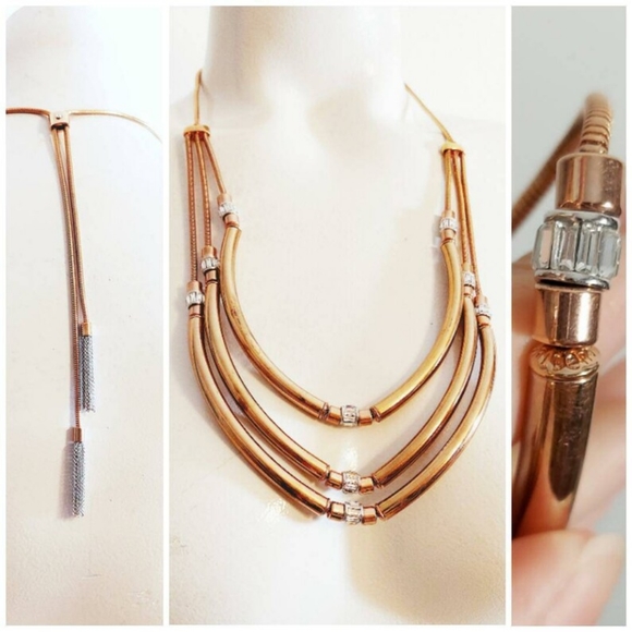 Henri Bendel art deco triple strand gold finish necklace tassle Statement - Picture 1 of 10